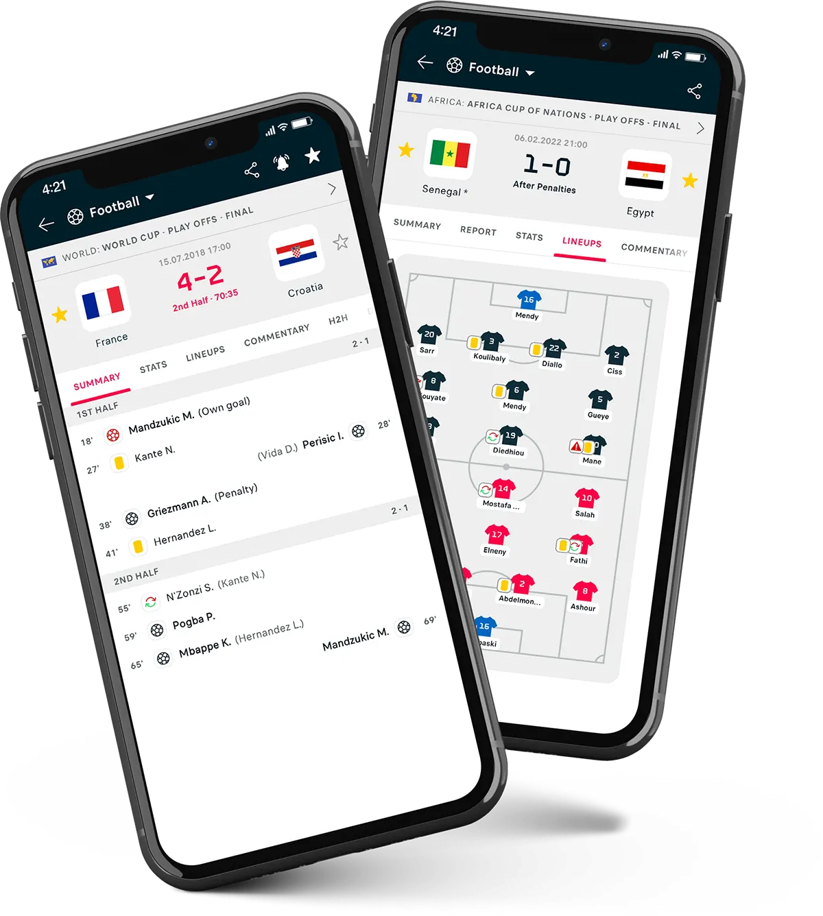 Iphones with snaps from the flashscore app